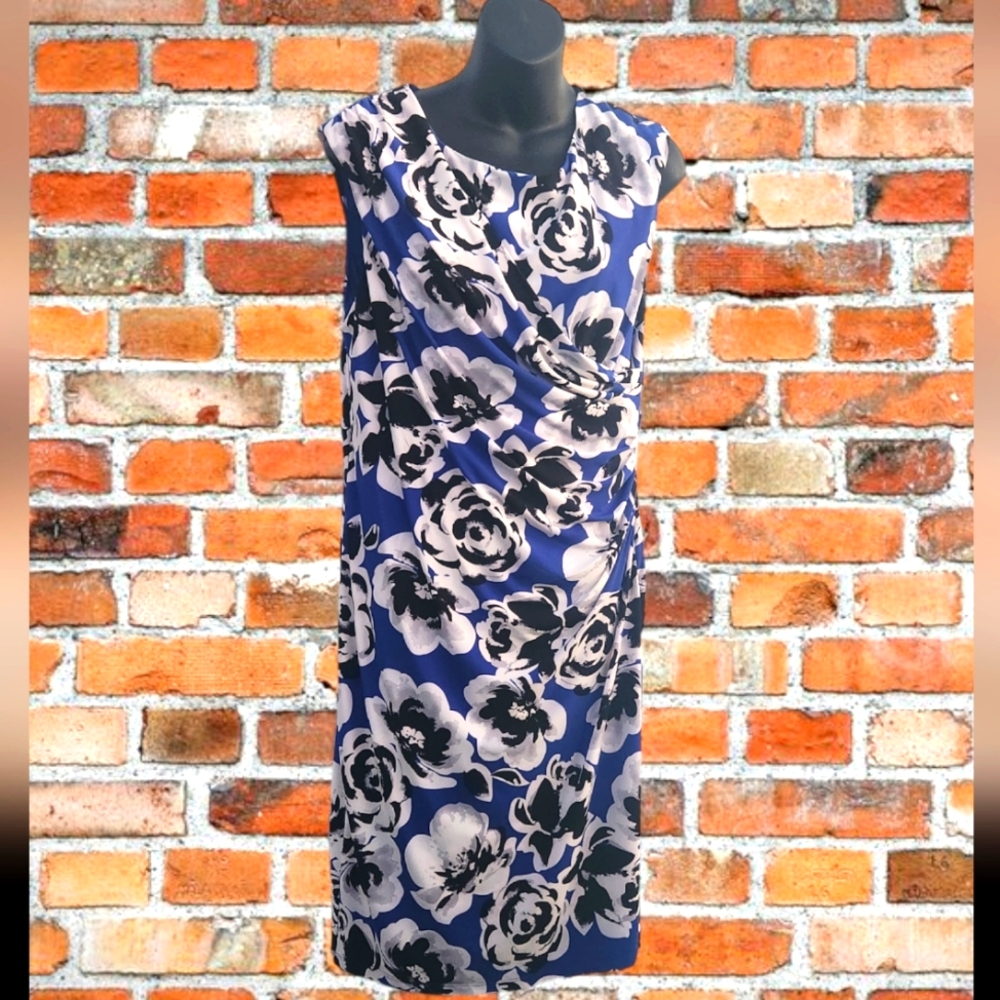 Black Label by Even Picone Blue floral  sleeveless dress size 12
